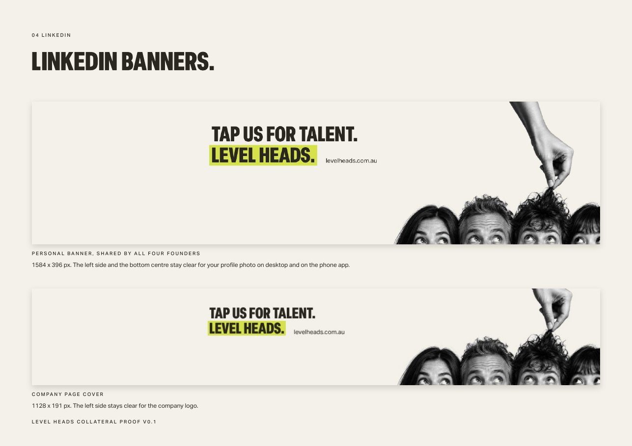 Level Heads LinkedIn banners with the tap graphic